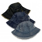 Wholesale washed Distressed Denim Bucket Hat Frayed Edges One Fits Most Cotton