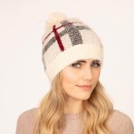 Wholesale soft Fuzzy Knit Plaid Beanie Pom One Fits Most Polyester