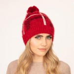 Wholesale soft Fuzzy Knit Plaid Beanie Pom One Fits Most Polyester
