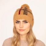 Wholesale soft Fuzzy Knit Plaid Beanie Pom One Fits Most Polyester