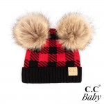 C.C BABY-25POMPOM
Plaid Knit Baby Beanie With Faux Fur Double Poms

- 47% Rayon / 31% PBT / 22% Nylon
- One Size