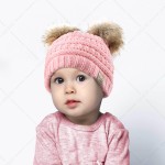 Wholesale c C BABY POMPOM Knit beanie double faux fur pom pom One fits most baby