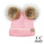 Wholesale c C BABY Knit beanie double faux fur pom pom One fits most baby Ivory