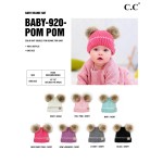 C.C BABY-920
Knit beanie with double faux fur pom pom.

-One size fits most: baby
-Ivory trim 
-100% Acrylic