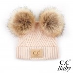 C.C BABY-2060-POMPOM
Knit Baby Beanie with Faux Fur Double Poms

- 47% Rayon / 31% PBT / 22% Nylon
-  One Size