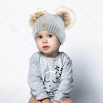 Wholesale c C BABY POMPOM Knit Baby Beanie Faux Fur Double Poms Rayon PBT Nylon