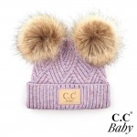 Wholesale c C BABY POMPOM Knit Baby Beanie Faux Fur Double Poms Rayon PBT Nylon