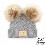 Wholesale c C BABY POMPOM Knit Baby Beanie Faux Fur Double Poms Rayon PBT Nylon