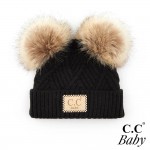 C.C BABY-2060-POMPOM
Knit Baby Beanie with Faux Fur Double Poms

- 47% Rayon / 31% PBT / 22% Nylon
-  One Size