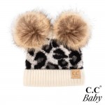 Wholesale c C BABY POM Baby Leopard Print Faux Fur Double Pom Beanie One fits mo