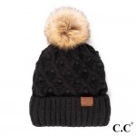 Wholesale c C HAT Fuzzy Lined Knit Beanie Faux Fur Pom Handmade Bobbles Acrylic