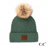 Wholesale c C HAT Diagonal Stripe Knit Pattern Pom Beanie C C Brand Leather Patc