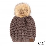 Wholesale c C HAT Waffle Stitch Pattern Beanie Faux Fur Pom One Fits Most Acryli