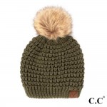 Wholesale c C HAT Waffle Stitch Pattern Beanie Faux Fur Pom One Fits Most Acryli