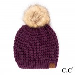 Wholesale c C HAT Waffle Stitch Pattern Beanie Faux Fur Pom One Fits Most Acryli