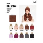 Wholesale c C HAT Knit Beanie Faux Fur Pom Sequin Accent Polyester Acrylic Nylon