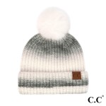 Wholesale c C HAT Ombre Knit Beanie Faux Fur Pom One Fits Most Acrylic Polyester