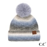 Wholesale c C HAT Ombre Knit Beanie Faux Fur Pom One Fits Most Acrylic Polyester