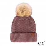 Wholesale c C HAT Smocking Stitch Pattern Beanie Faux Fur Pom One Fits Most Acry