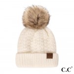 Wholesale c C HAT Smocking Stitch Pattern Beanie Faux Fur Pom One Fits Most Acry