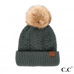 Wholesale c C HAT Smocking Stitch Pattern Beanie Faux Fur Pom One Fits Most Acry