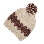 Wholesale ivory brown knit beanie hat pom pom top acrylic