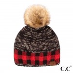 C.C HAT-2083
Fuzzy Lined Knit with Checker Print Faux Fur Pom Beanie.

- 100% Acrylic
- One Size Fits Most