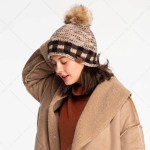 Wholesale c C HAT Fuzzy Lined Knit Checker Print Faux Fur Pom Beanie Acrylic One