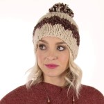 Wholesale ivory brown knit beanie hat pom pom top acrylic