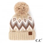 C.C HAT-3816
Aztec Chevron Pattern Cuff Beanie With Knit Pom

- 75% Acrylic / 25% Nylon
- One Size Fits Most