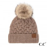 Wholesale c C HAT Chunky Braid Cable Pattern Beanie Natural Faux Fur Pom One Fit