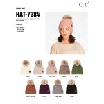 C.C HAT-7384
Chunky Braid Cable Pattern Beanie Featuring Natural Faux Fur Pom. 

- One Size Fits Most
- 56% Acrylic, 40% Nylon, 4% Spandex