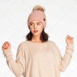 Wholesale c C HAT Chunky Braid Cable Pattern Beanie Natural Faux Fur Pom One Fit