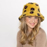 Wholesale faux Fur Floral Print Bucket Hat One Fits Most Adjustable Drawstring P