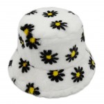 Wholesale faux Fur Floral Print Bucket Hat One Fits Most Adjustable Drawstring P