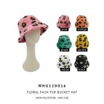 Wholesale faux Fur Floral Print Bucket Hat One Fits Most Adjustable Drawstring P