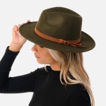 Wholesale wool Felt Brim Hat Leather Band Adjustable Drawstring Hat Brim W Wool