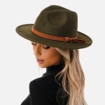 Wholesale wool Felt Brim Hat Leather Band Adjustable Drawstring Hat Brim W Wool