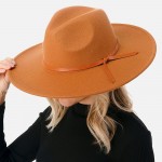 Wholesale wool Felt Brim Hat Thin Leather Band Adjustable Drawstring Hat Brim W