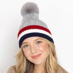 Wholesale do Everything Love Faux Fur Pom Knit Beanie Stripes One Fits Most Acry