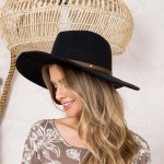 Wholesale felt Brim Hat Single Stud Leather Band Adjustable Drawstring Hat Brim