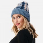 Wholesale soft Knit Plaid Beanie One Fits Most Polyester