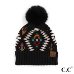 C.C HAT-3001
Aztec Pattern Hat With Soft Faux Fur Pom

- 47% Rayon / 31% PBT / 22% Nylon
- One Size Fits Most