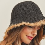 Wholesale straw Bucket Hat Frayed Edges One Fits Most Adjustable Drawstring Pape