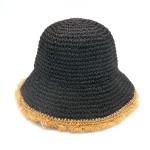 Wholesale straw Bucket Hat Frayed Edges One Fits Most Adjustable Drawstring Pape