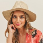 Wholesale straw Panama Hat Faux Leather Band One Fits Most Adjustable Drawstring