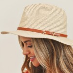 Wholesale straw Panama Hat Faux Leather Band One Fits Most Adjustable Drawstring