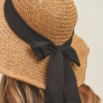 Wholesale straw Brim Hat Black Ribbon One Fits Most Adjustable Drawstring Inside