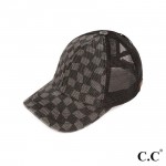 Wholesale c C Pony Cap BT Checkered Criss Cross Pony Cap Mesh Back One fits most