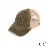 Wholesale bT Distressed Peace Sign Criss Cross Pony Cap One Fits Most Elastic Cr